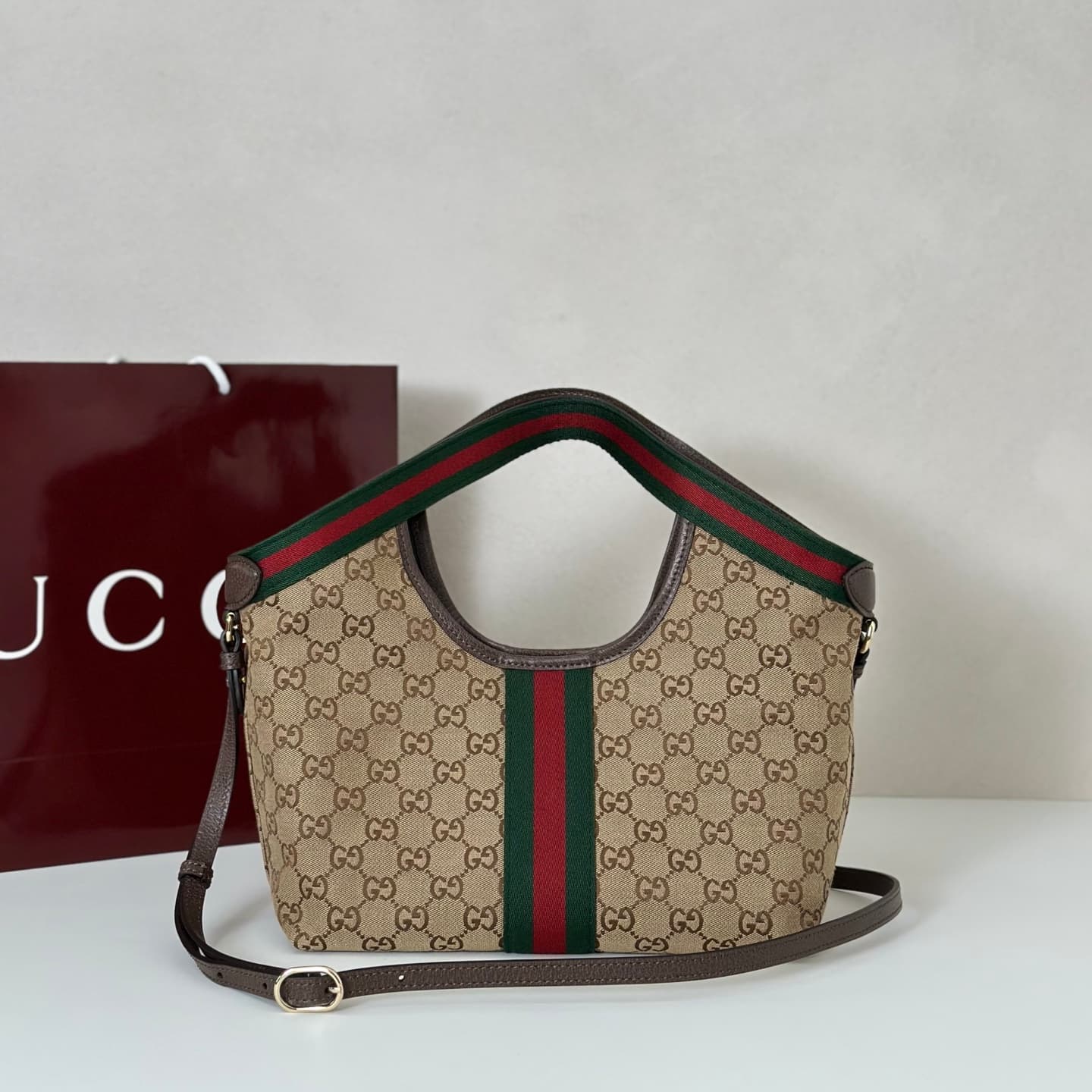 Gucci Giglio small tote bag 860845 beige and brown GG canvas High