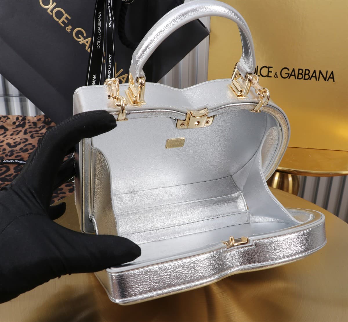 Dolce & Gabbana Silver leather DG Logo handbag high