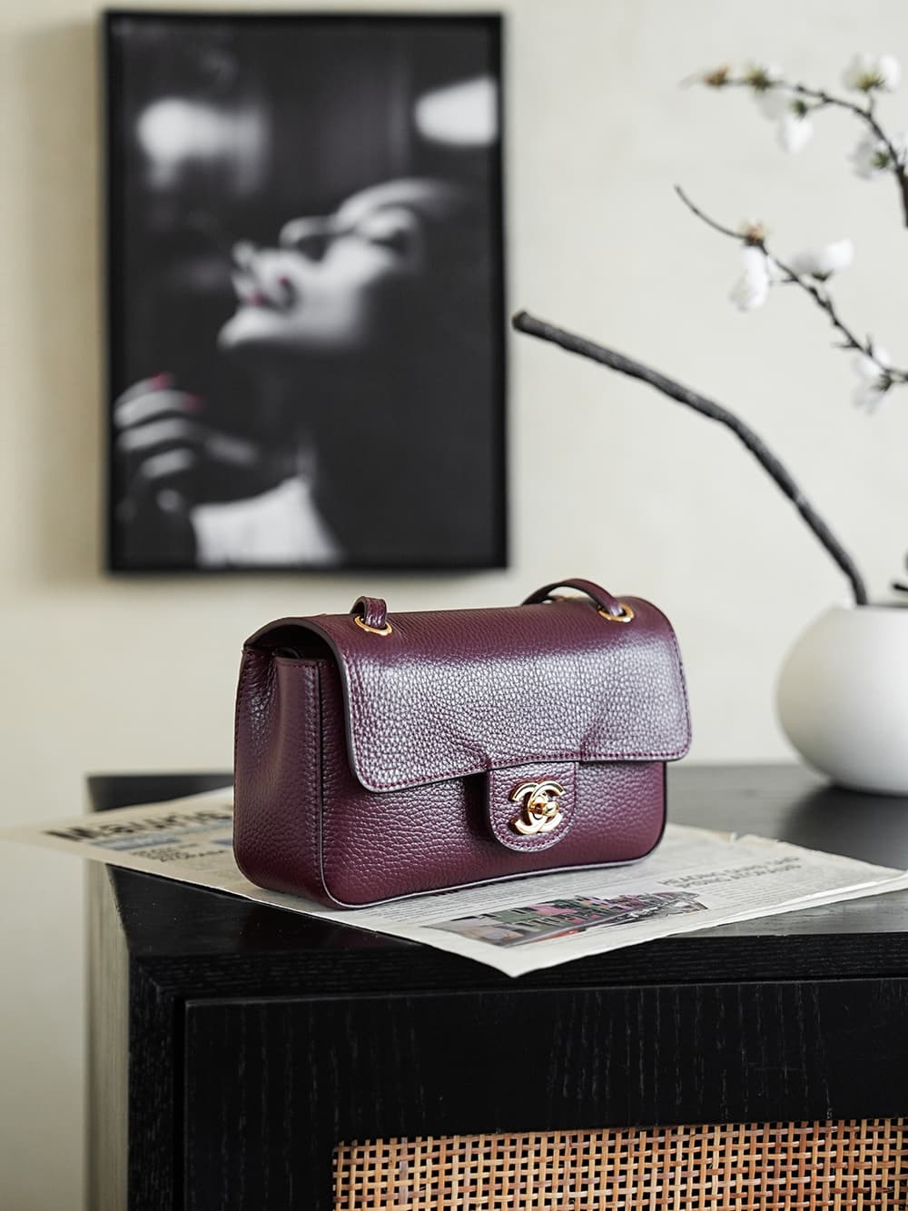 CHANEL Mini flap bag Grained Calfskin&Gold-tone metal Claret AS6573 A