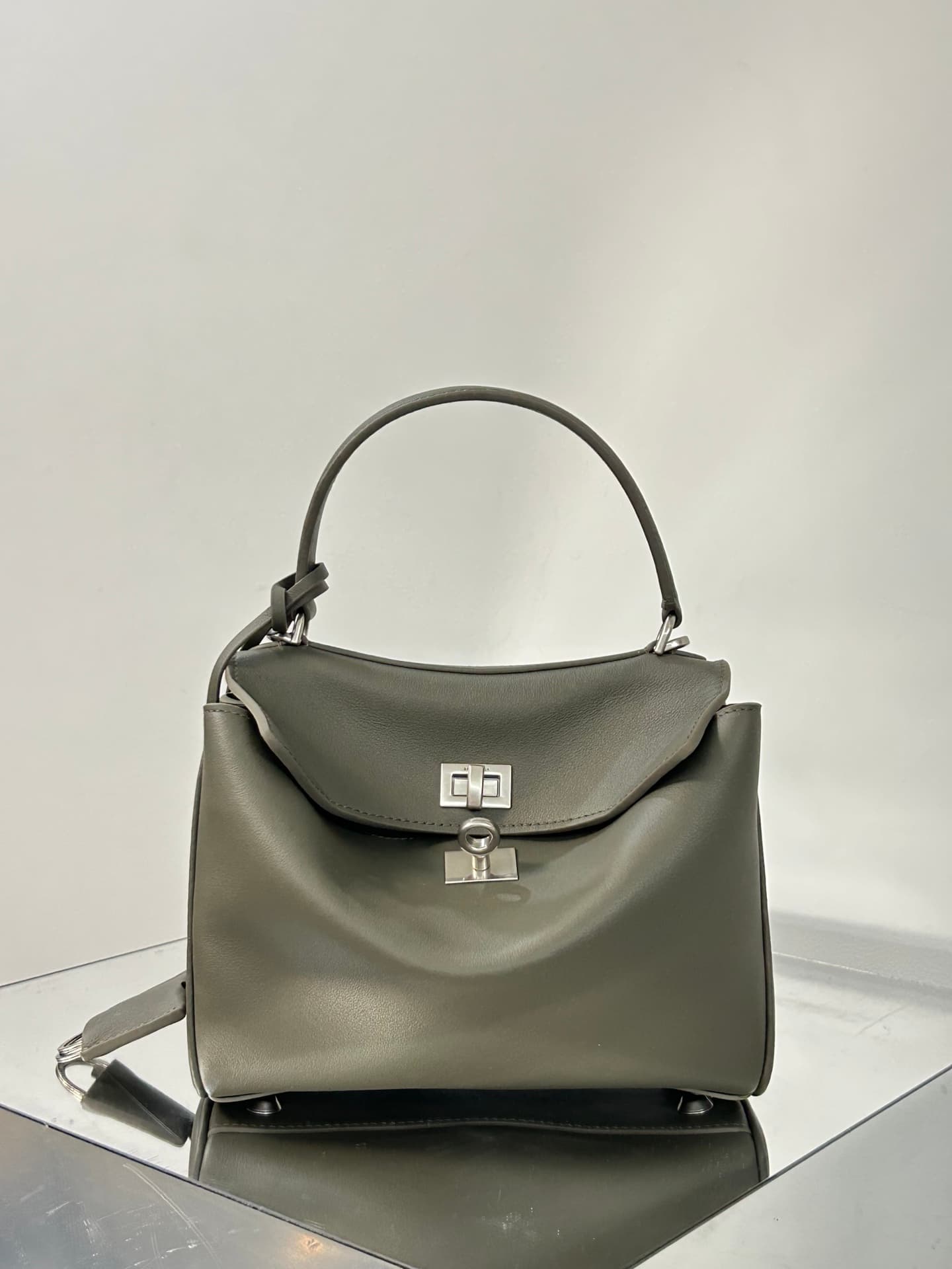 Balenciaga Rodeo Mini Bag in Khaki Leather With Silver-Tone Metal TOP