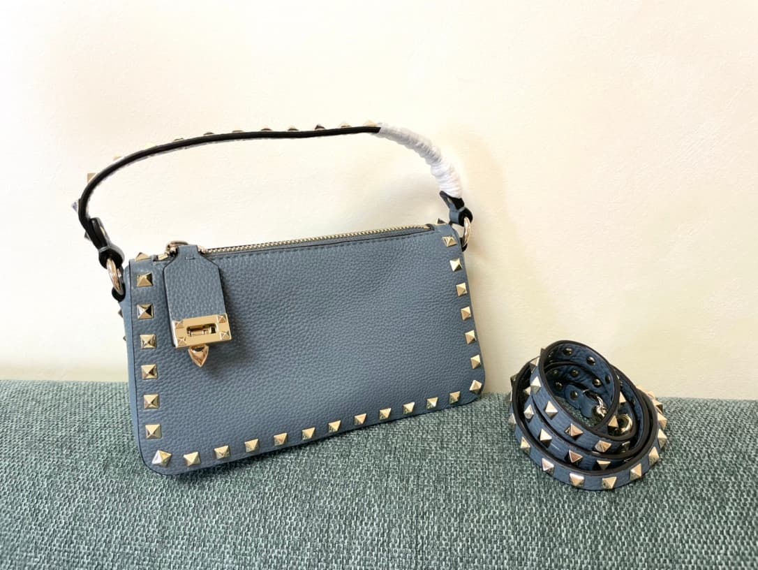 Valentino Garavani Mini Rockstud crossbody bag in Blue Grained Calfskin High