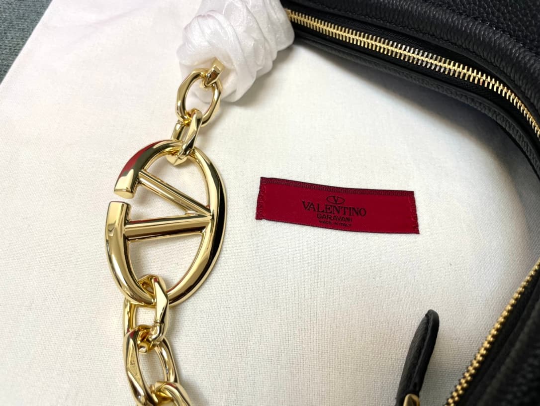Valentino Garavani VLogo Moon small hobo bag in black grained calfskin High
