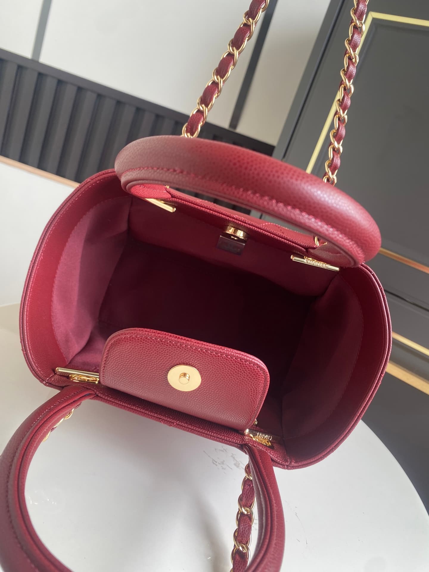 Chanel Tote Bag Grained Calfskin&Gold-Tone Metal Claret AS6025 High
