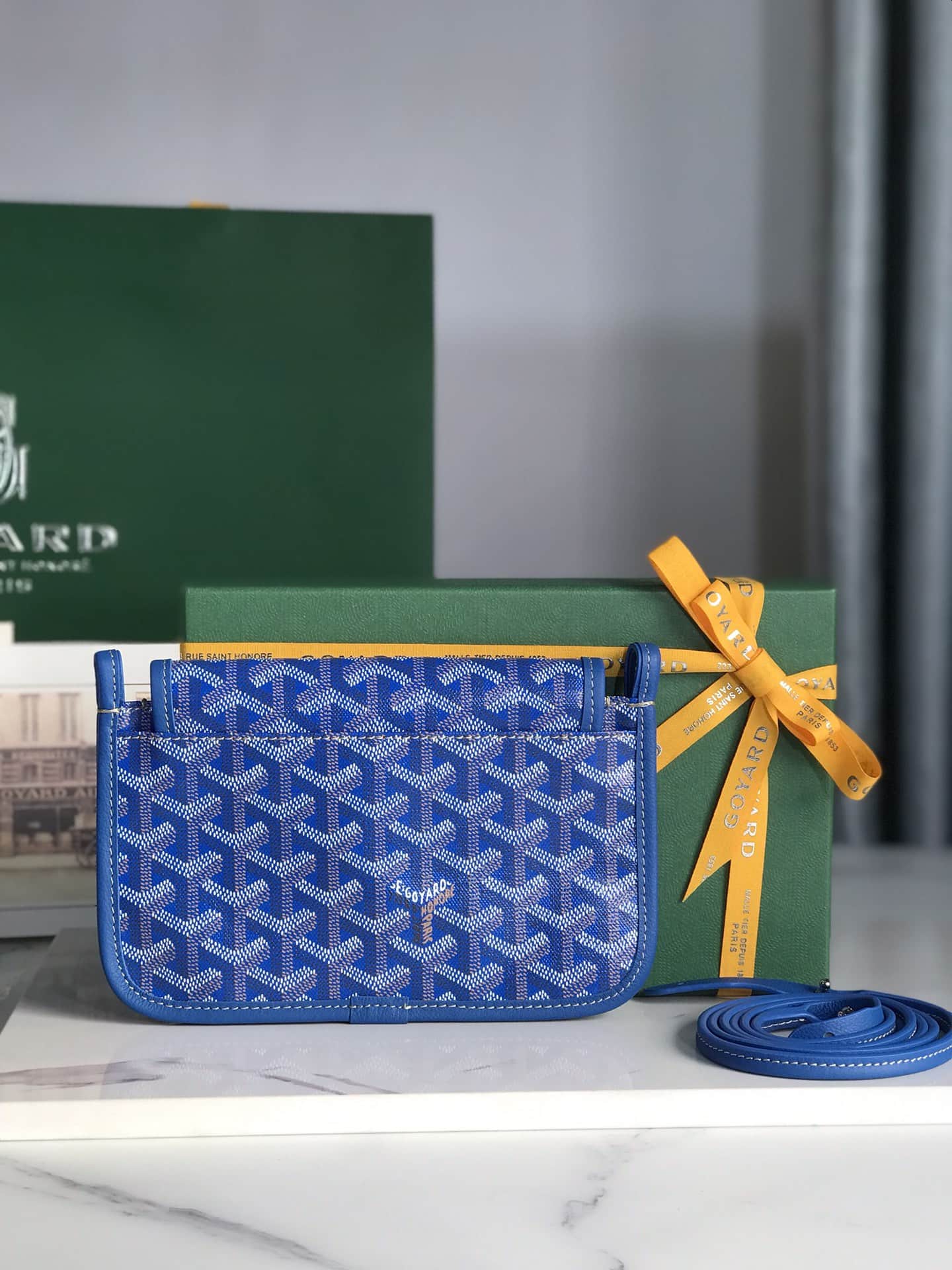 Plumet Pocket Wallet Goyardine Canvas & Chevroches Calfskin Sky Blue High