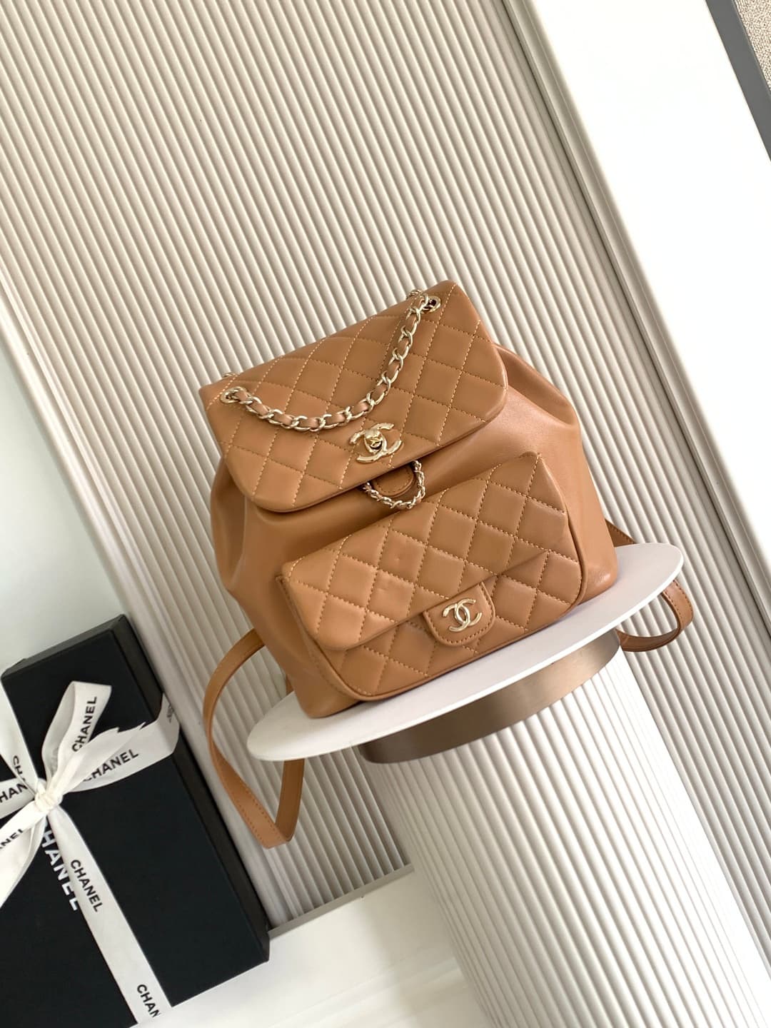 Chanel Medium Quilted Duma Backpack Lambskin AS3618 Brown A