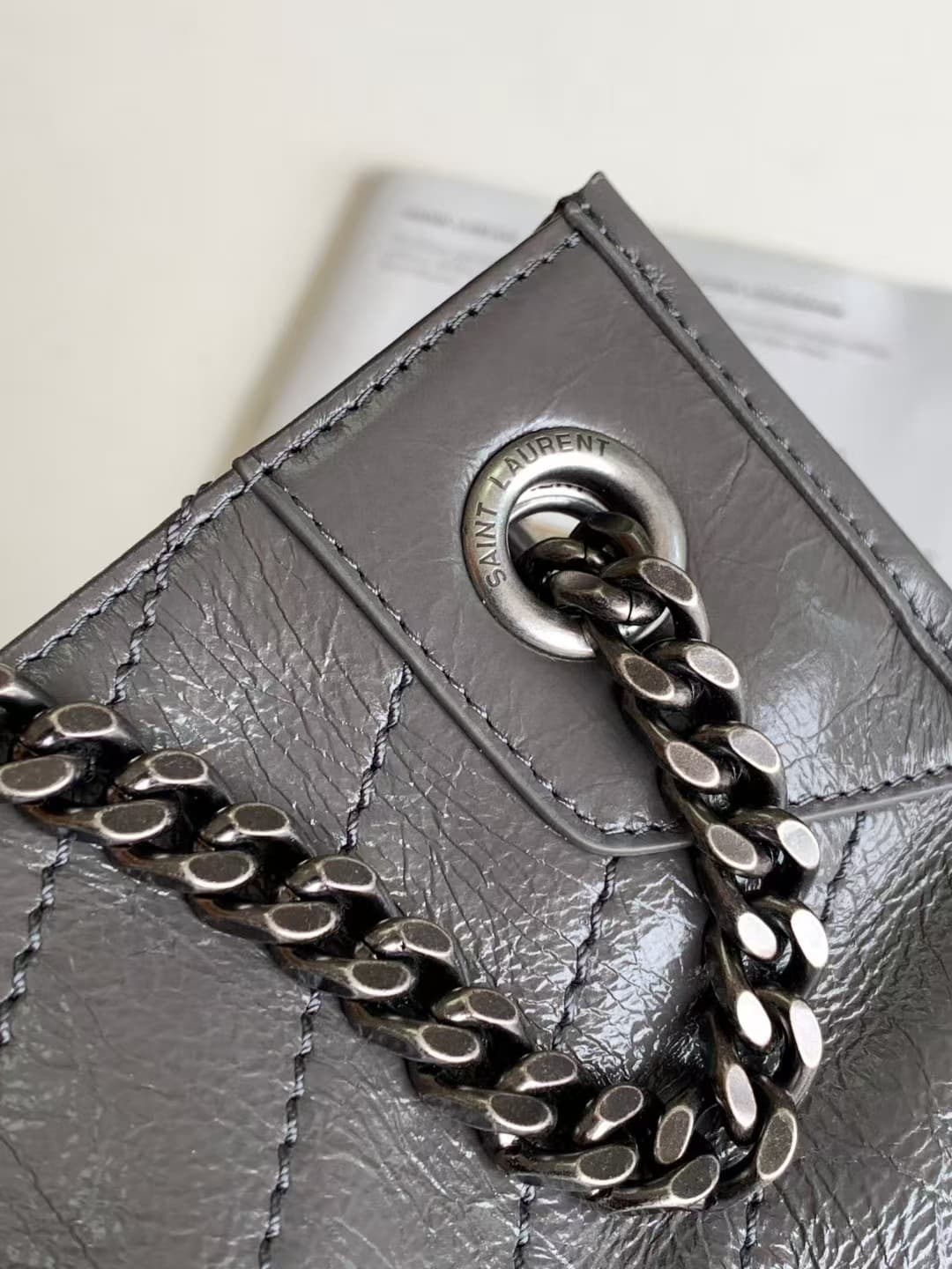 Saint Laurent Niki Shopping Tote Bag Calf Leather In Dark Grey High
