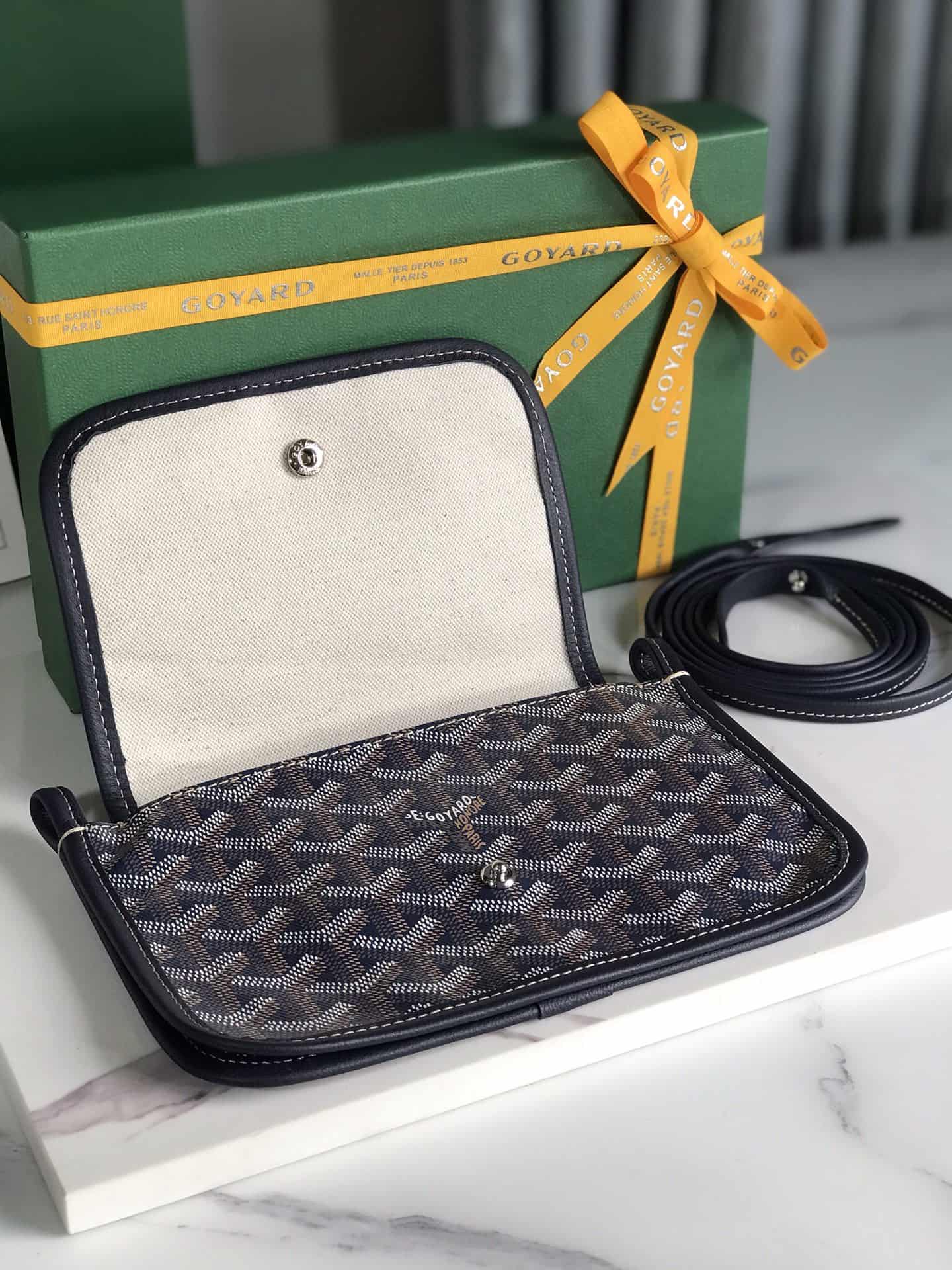 Plumet Pocket Wallet Goyardine Canvas & Chevroches Calfskin Navy Blue High