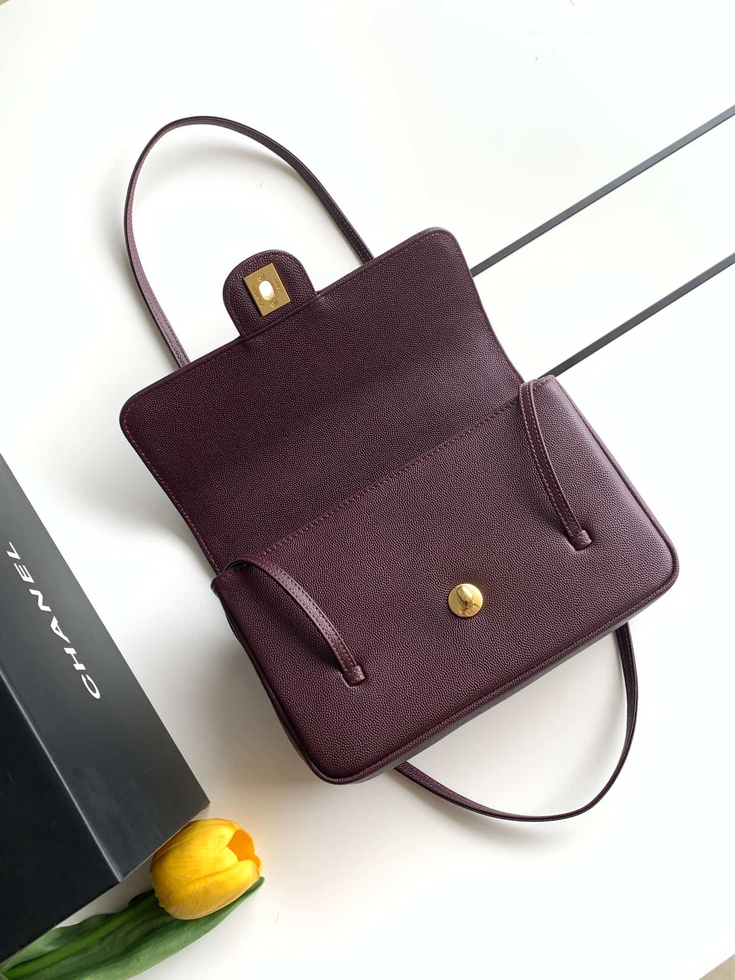 Chanel Small Flap Bag Grained Shiny Calfskin & Gold-Tone Metal AS6130 Claret High