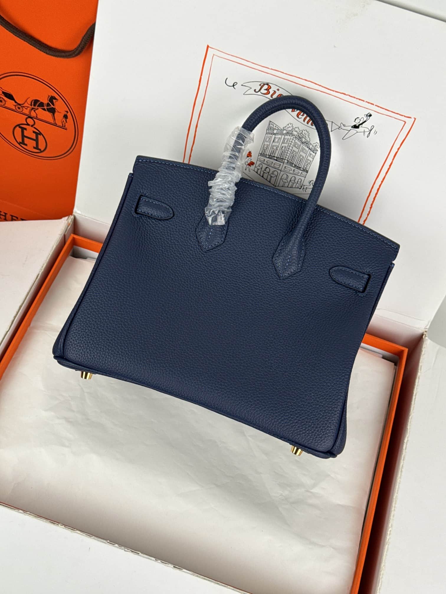 Hermes Birkin 25/30 Bag Togo Calfskin Leather Bleu Obscur High
