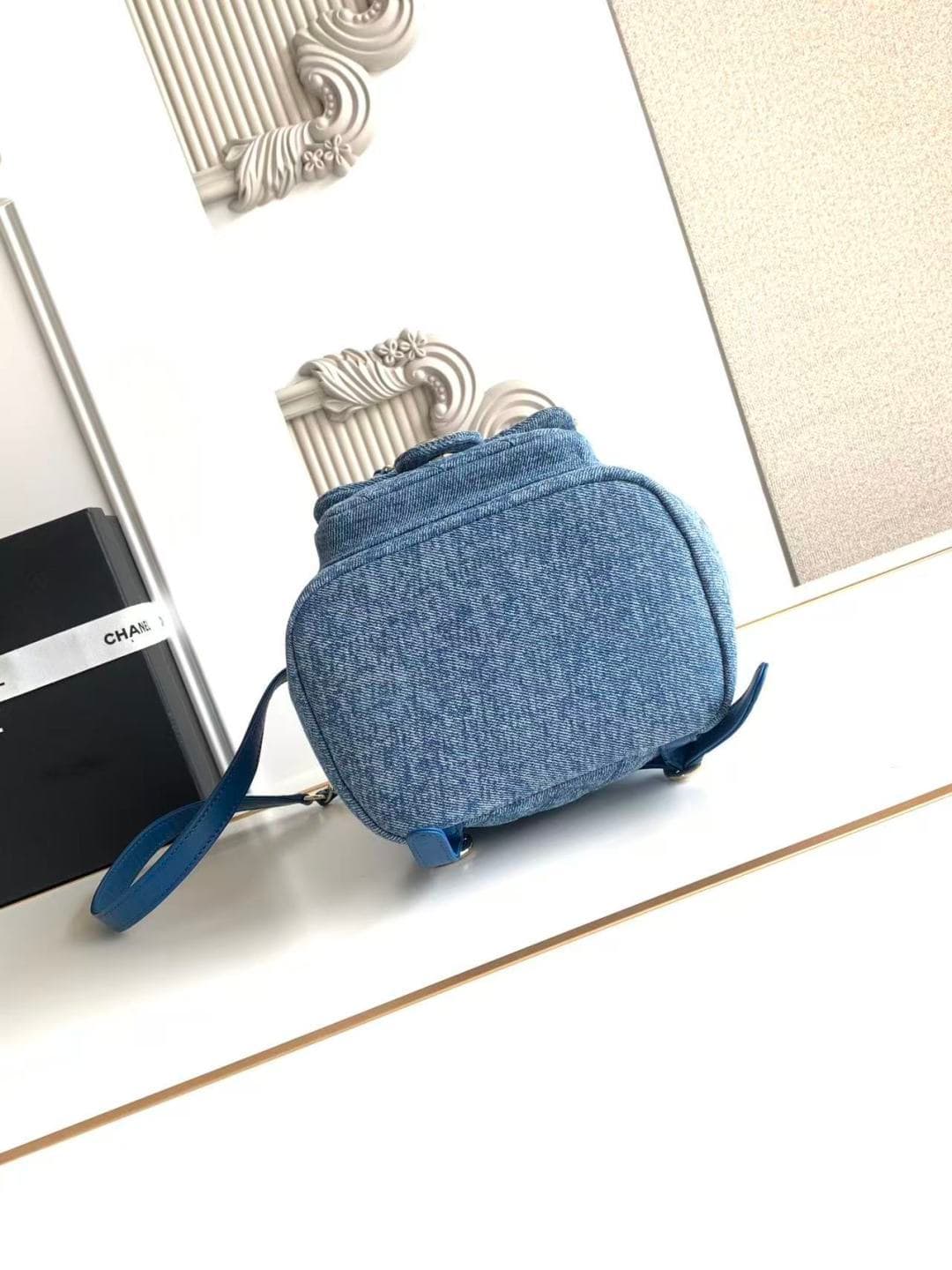 Chanel Small Backpack Washed Denim & Gold-Tone Metal Blue AS2908 A