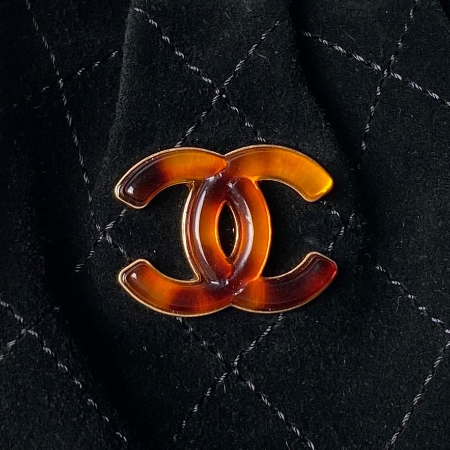 Chanel Medium Hobo Bag Suede Calfskin Turtoise-Shell Effect Plexi & Gold-Tone Metal Black AS6010 High
