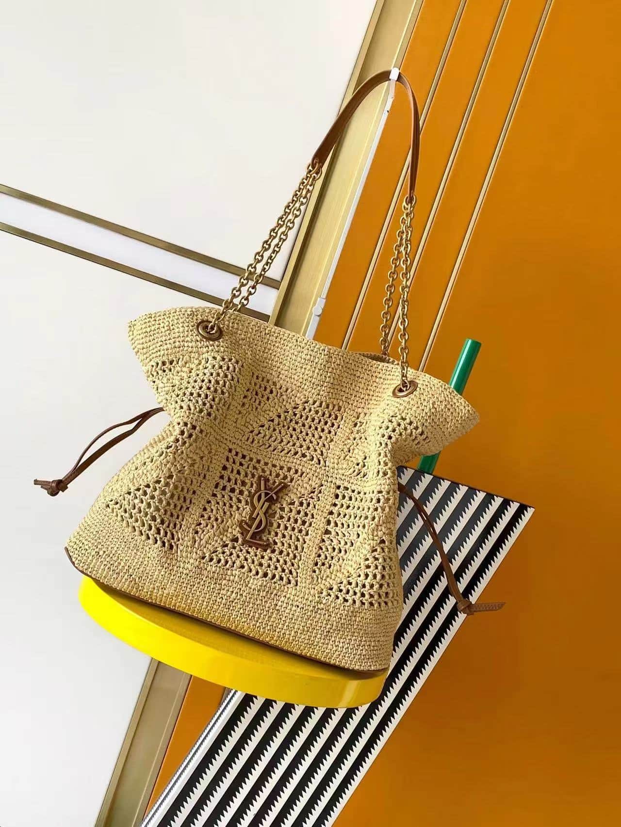 Saint Laurent JAMIE SHOPPING in raffia NATURAL AND BRICK 838876 High