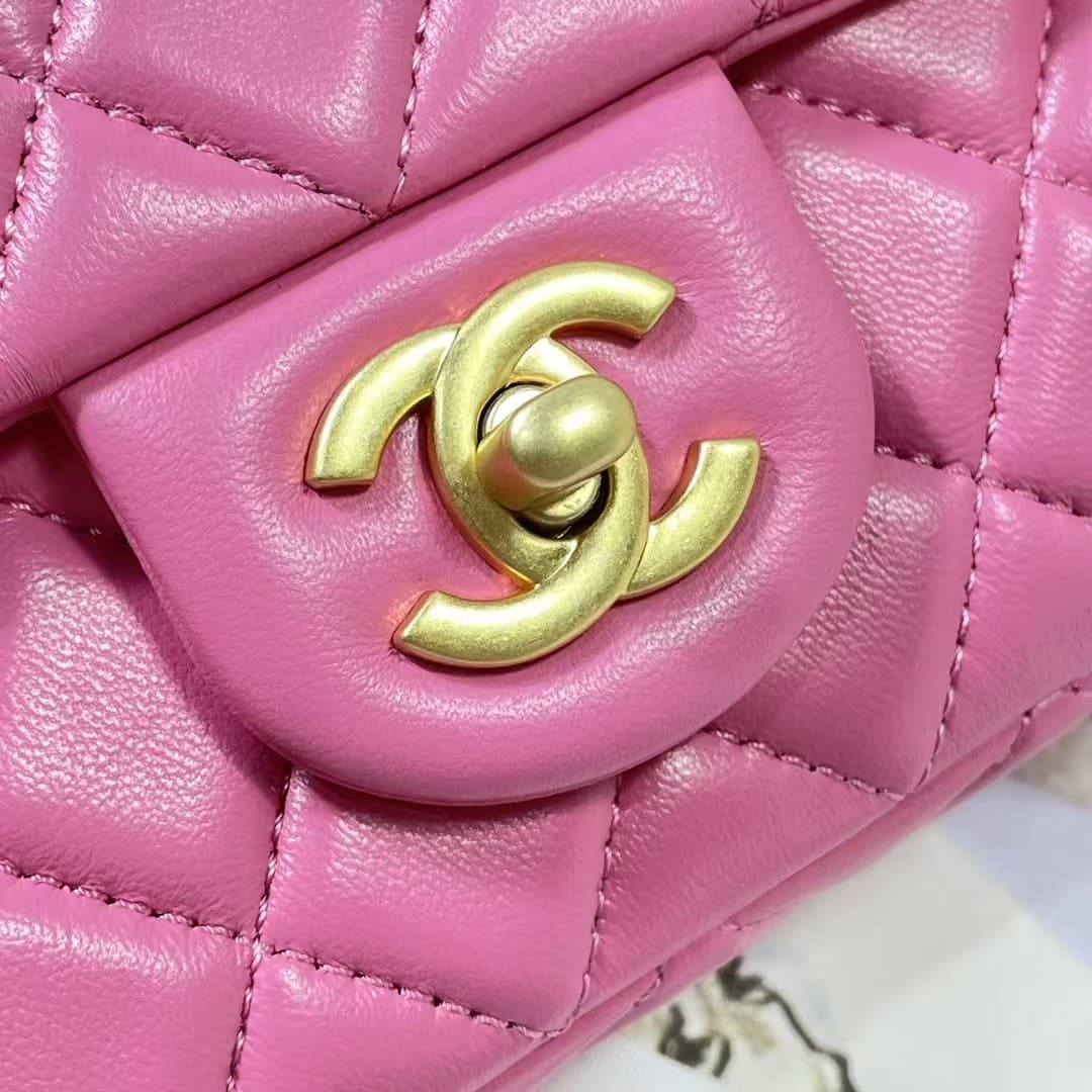 Mini FLAP BAG Lambskin Gold-Metal AS1787 Rose Red A