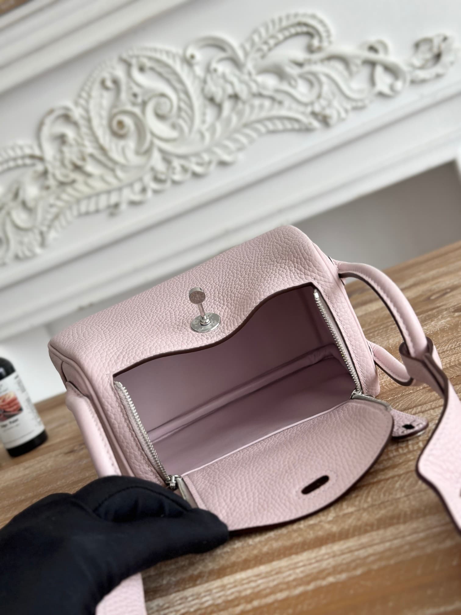 Hermes Lindy Mini Bag Clemence Leather In Rose Sheherazade WAX High