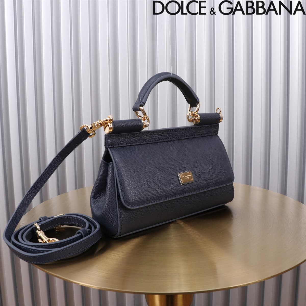 Dolce & Gabbana Miss Sicily top handle bag calfskin leather Navy Blue High