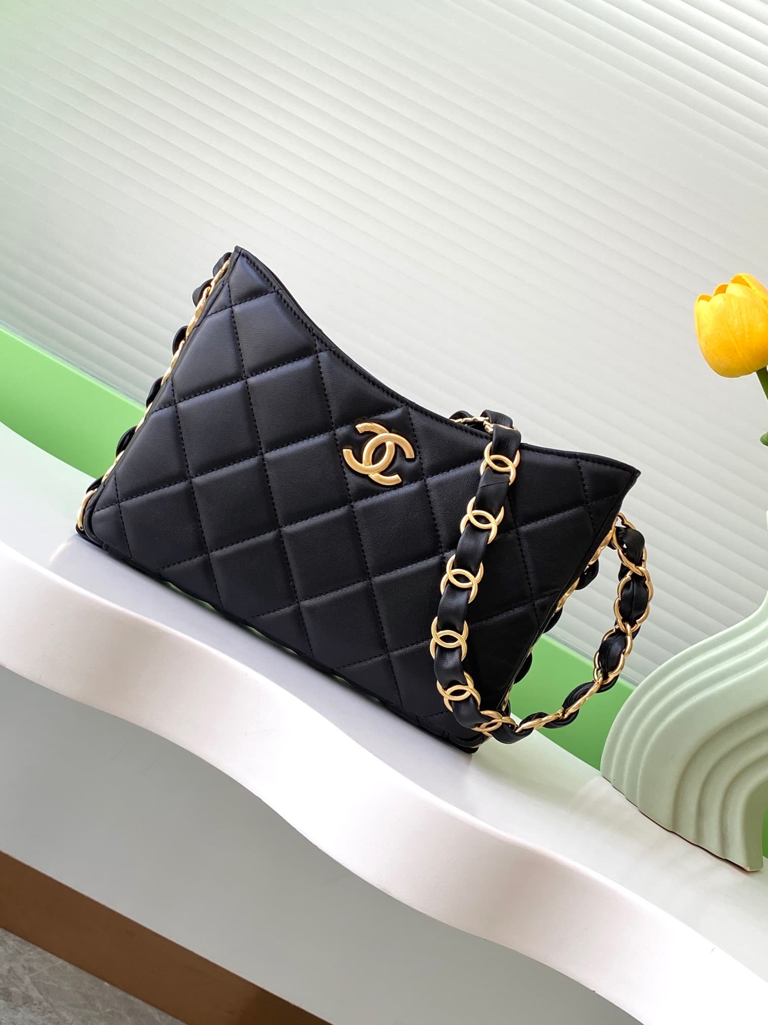 Chanel HOBO HANDBAG AS5177 Lambskin & Gold-Tone Metal Black A