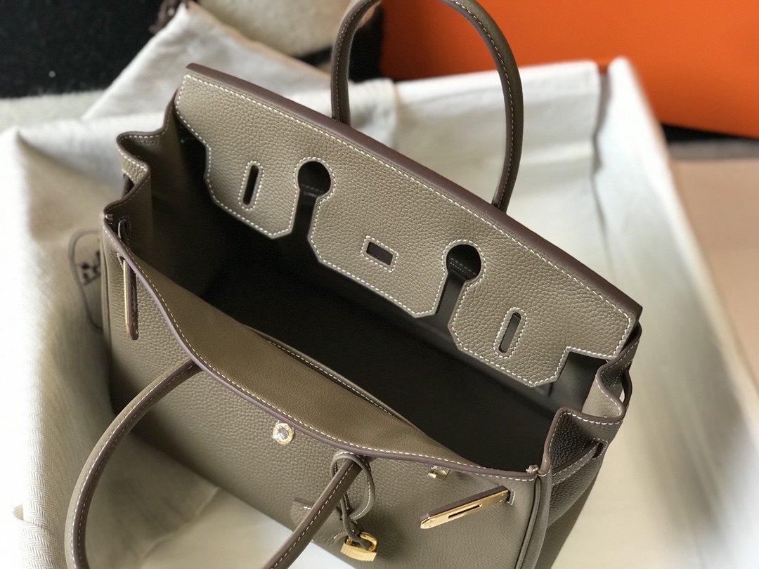 Hermes Birkin 25/30/35cm Bag Calfskin Silver/Gold Metal In Etoupe High