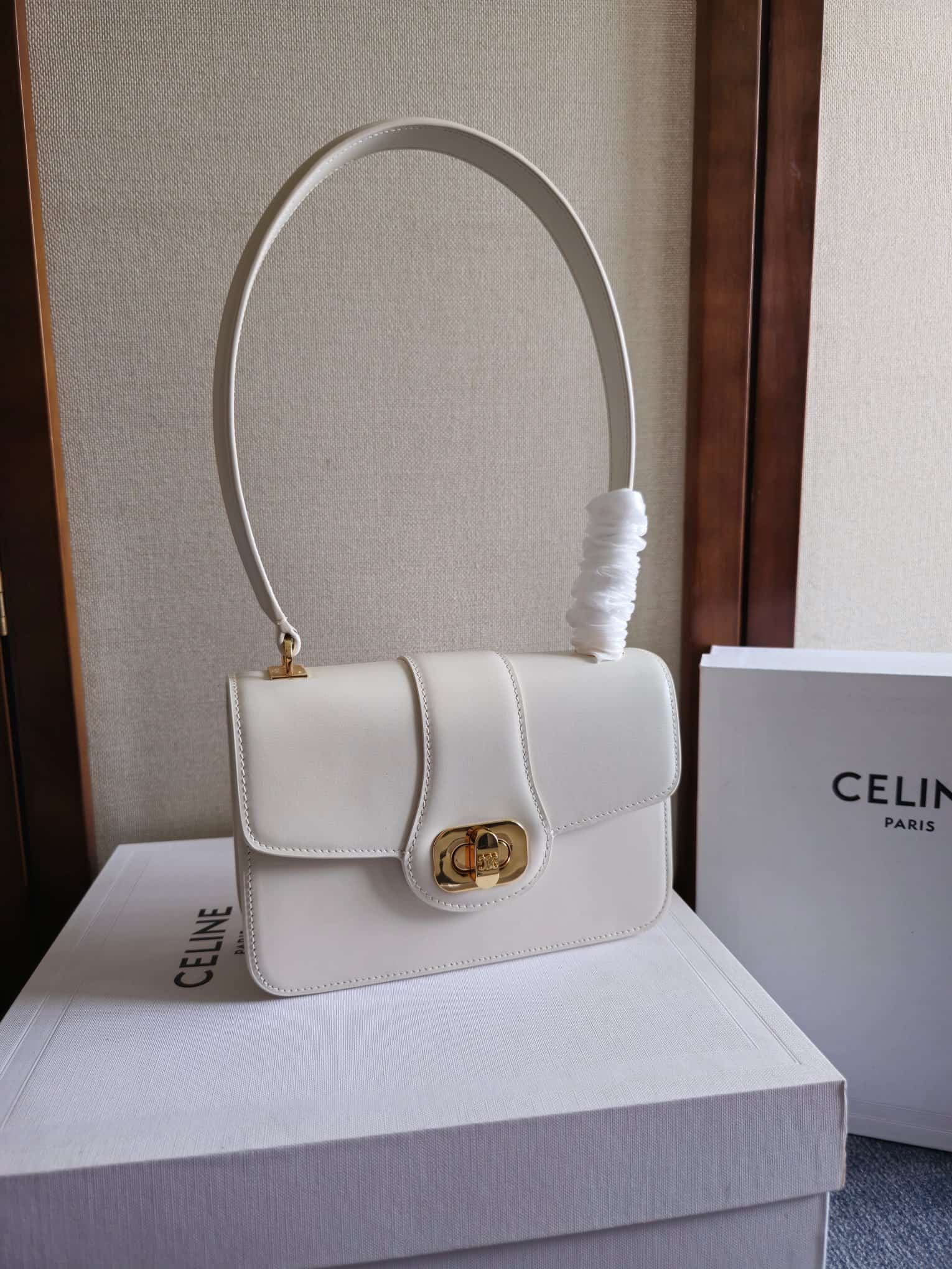 Celine Josephine Teen Bag in White Patent Calfskin High