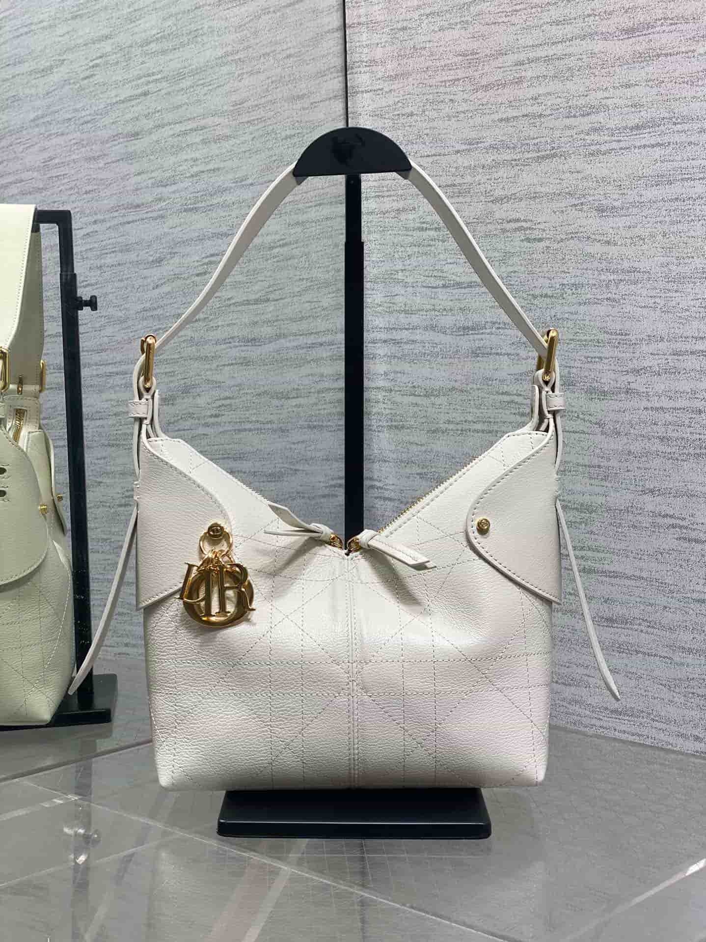 Small Dior Voyage Bag White Flat Macrocannage Grained Calfskin High