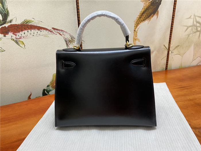 Hermes Kelly 25/28/32cm Sellier Bag Box Leather In Black WAX High Customizing style