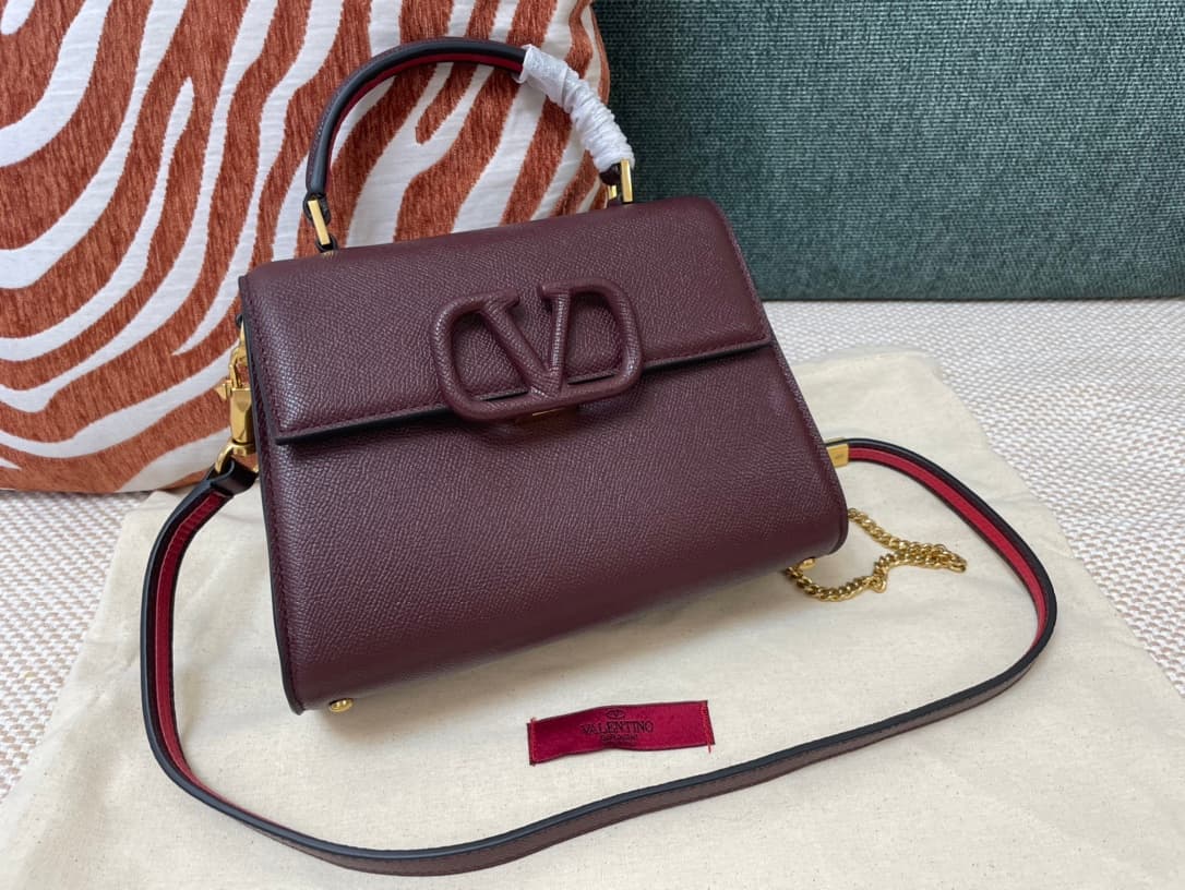 Valentino Mini Vsling Handbag In Bordeaux  Grainy Calfskin High