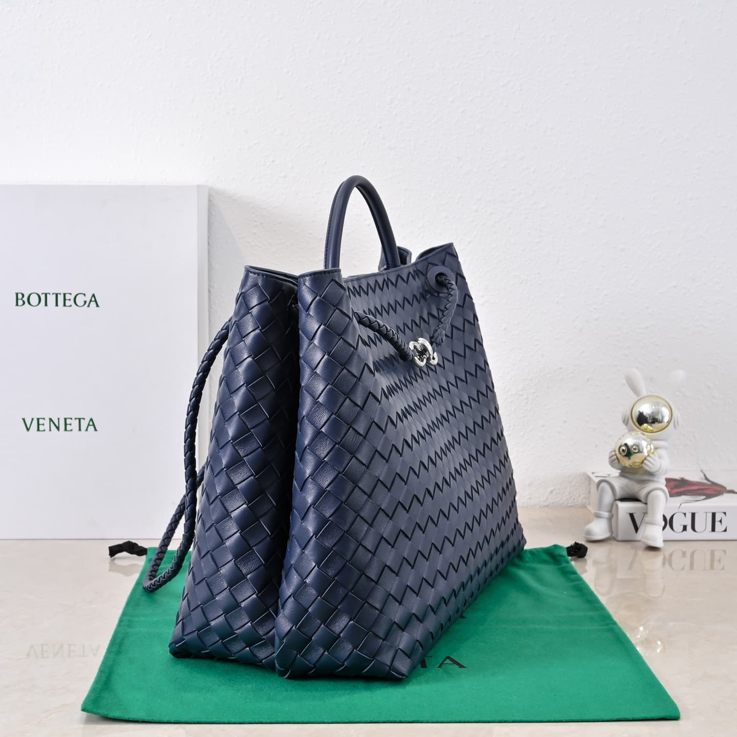 BV Andiamo Large Top handle bag Dark Blue Silver Metal High