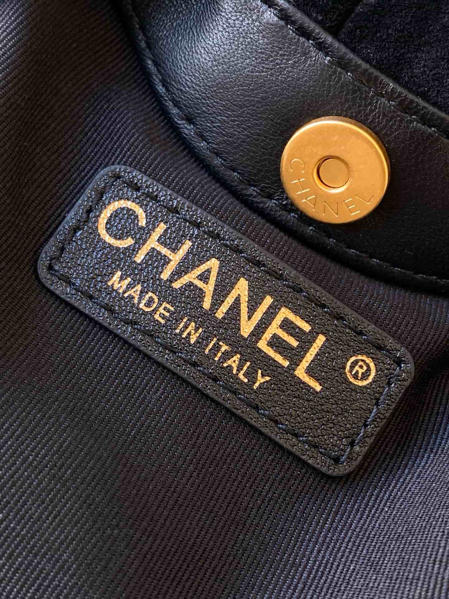 Chanel Mini Hobo Bag Suede Calfskin Turtoise-Shell Effect Plexi & Gold-Tone Metal Black AS4981 High