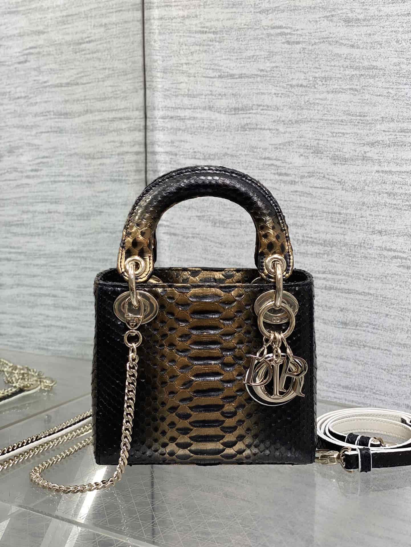 MINI LADY Dior BAG Cannage Python Gold-tone Metal High
