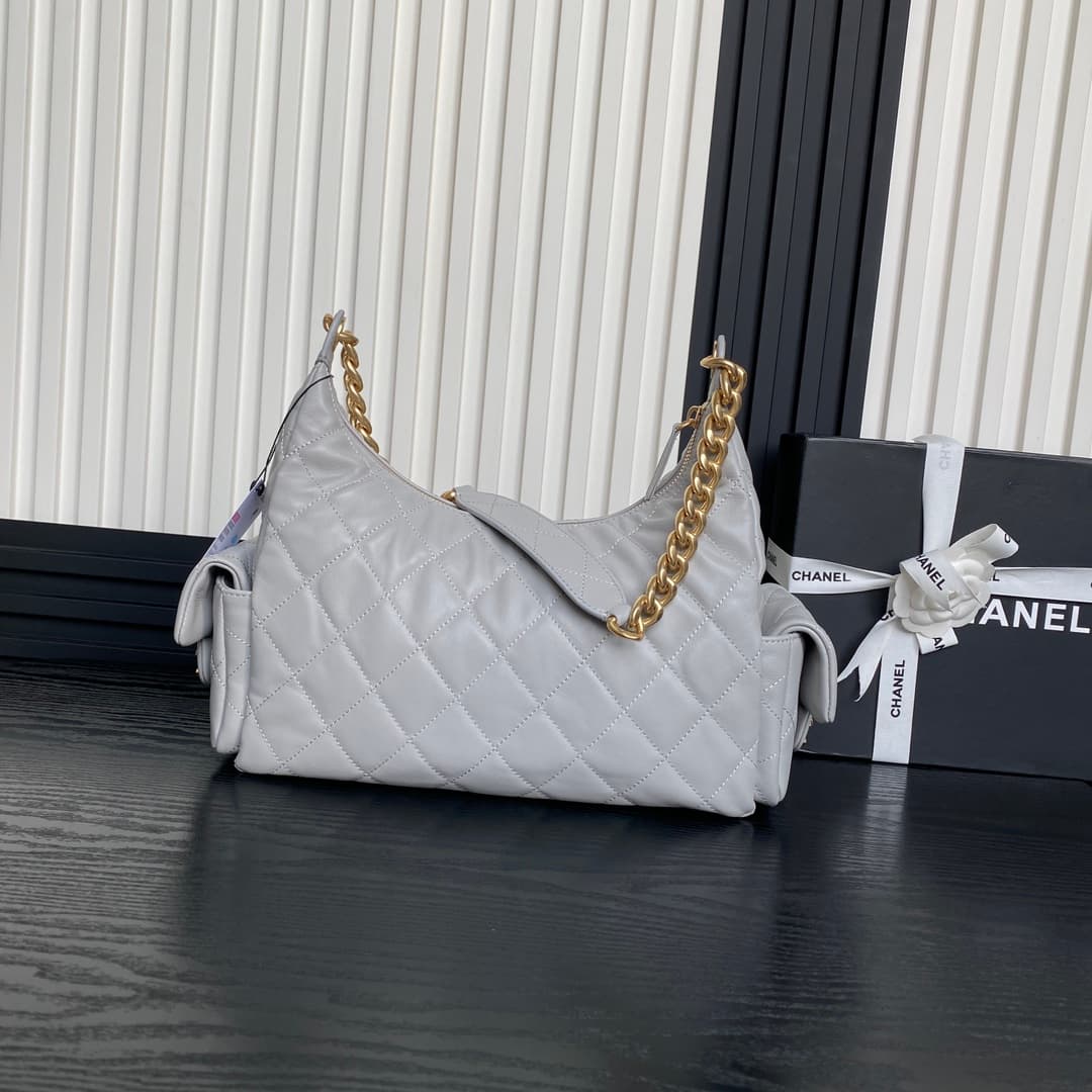Chanel Trendy Pockets Hobo Bag Lambskin & Gold Metal Grey AS5302 A
