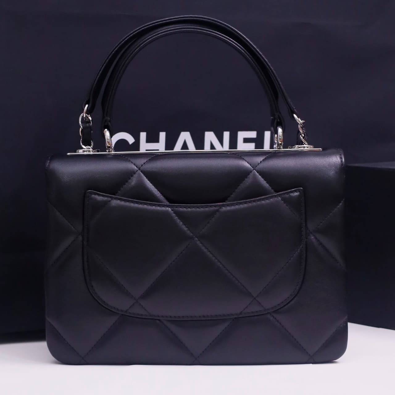 SMALL FLAP BAG WITH TOP HANDLE Lambskin Silver Metal Black A
