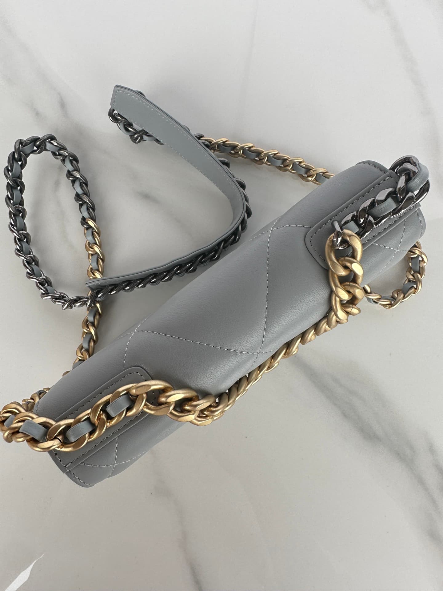 Chanel Wallet on Chain Lambskin Leather & Gold-Tone Metal Grey AP0957 A
