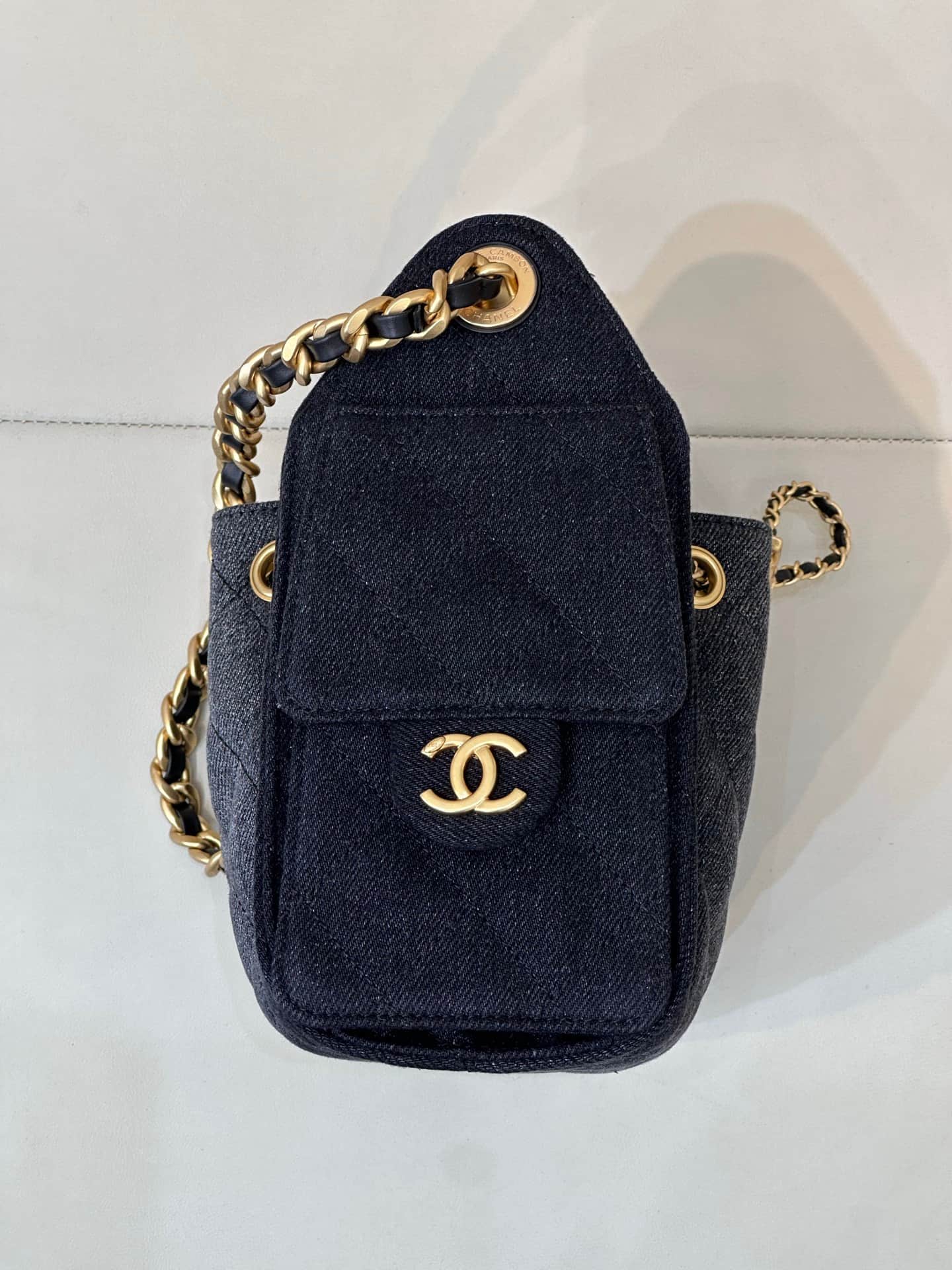 CHANEL 25 Mini Handbag AS5631 Denim &Gold-tone Metal Drak Blue TOP