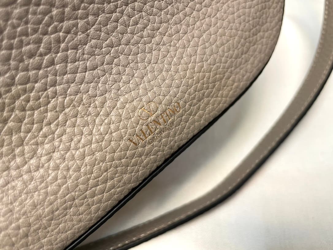Valentino Garavani VLogo Moon small hobo bag in grey grained calfskin High