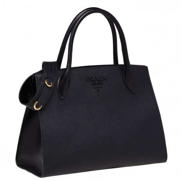 Prada Large Monochrome Bag 1BA155 In Black Saffiano Leather High
