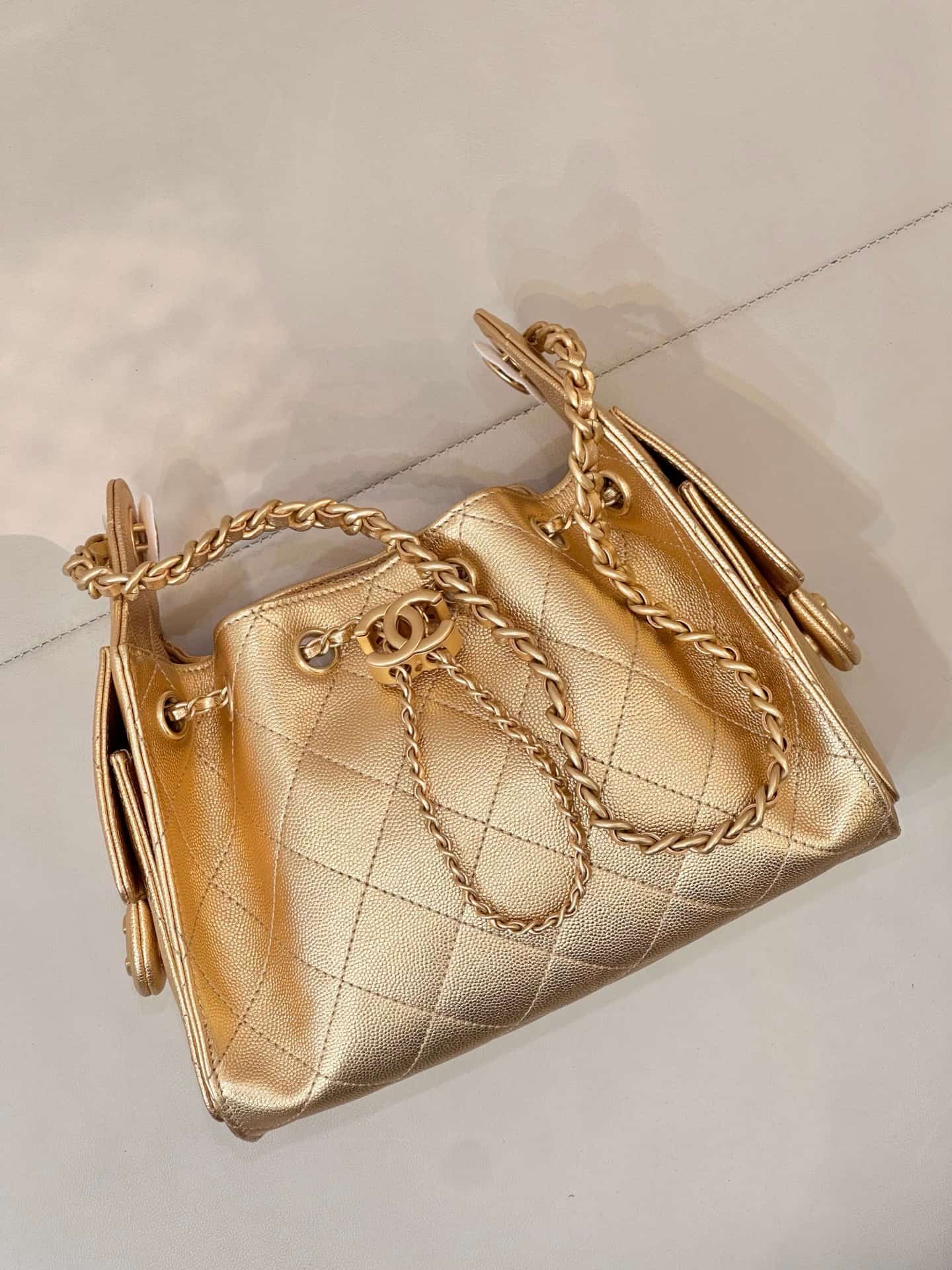 CHANEL 25 Mini Handbag AS5631 Grained Calfskin & Gold-tone Metal Gold TOP