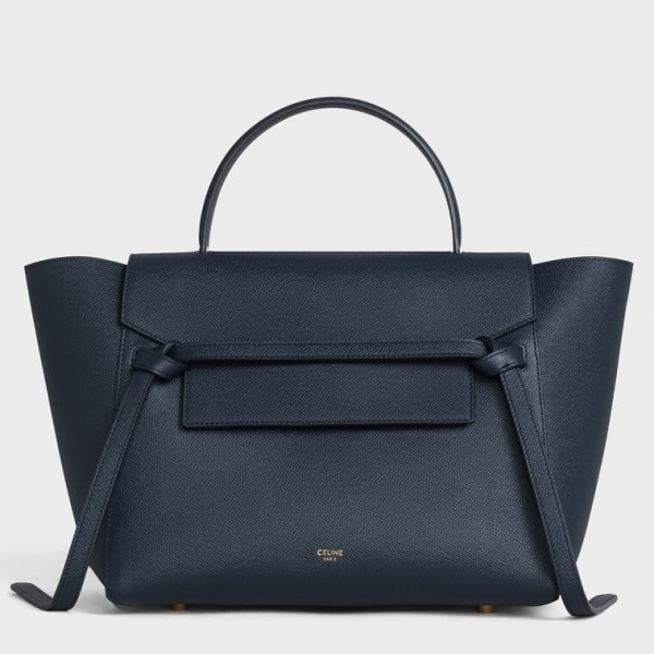 Celine Mini Belt Bag In Navy Blue Grained Calfskin High