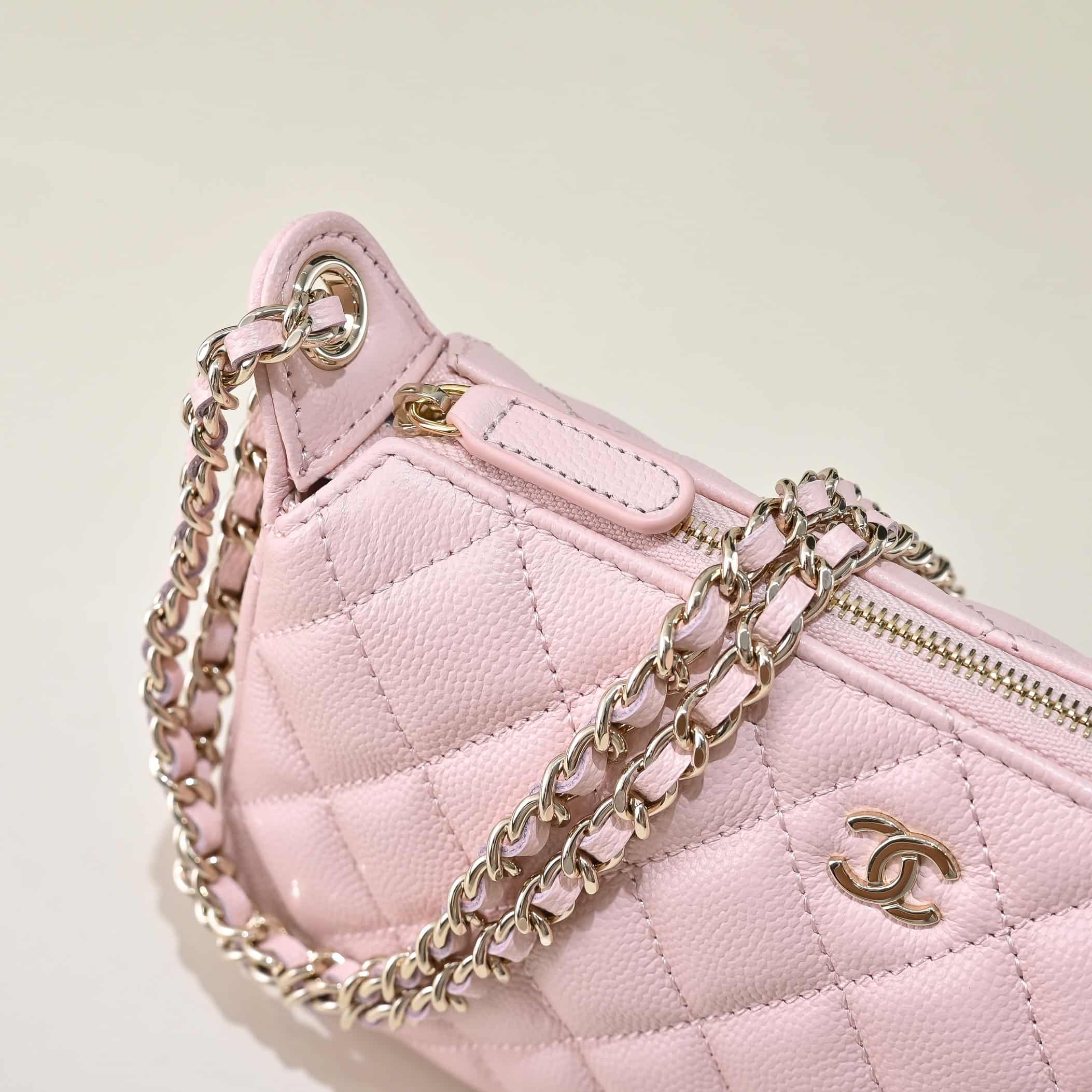 Chanel Chain Wallet Grained Shiny Calfskin & Gold-Tone Metal AS4704 Pink A