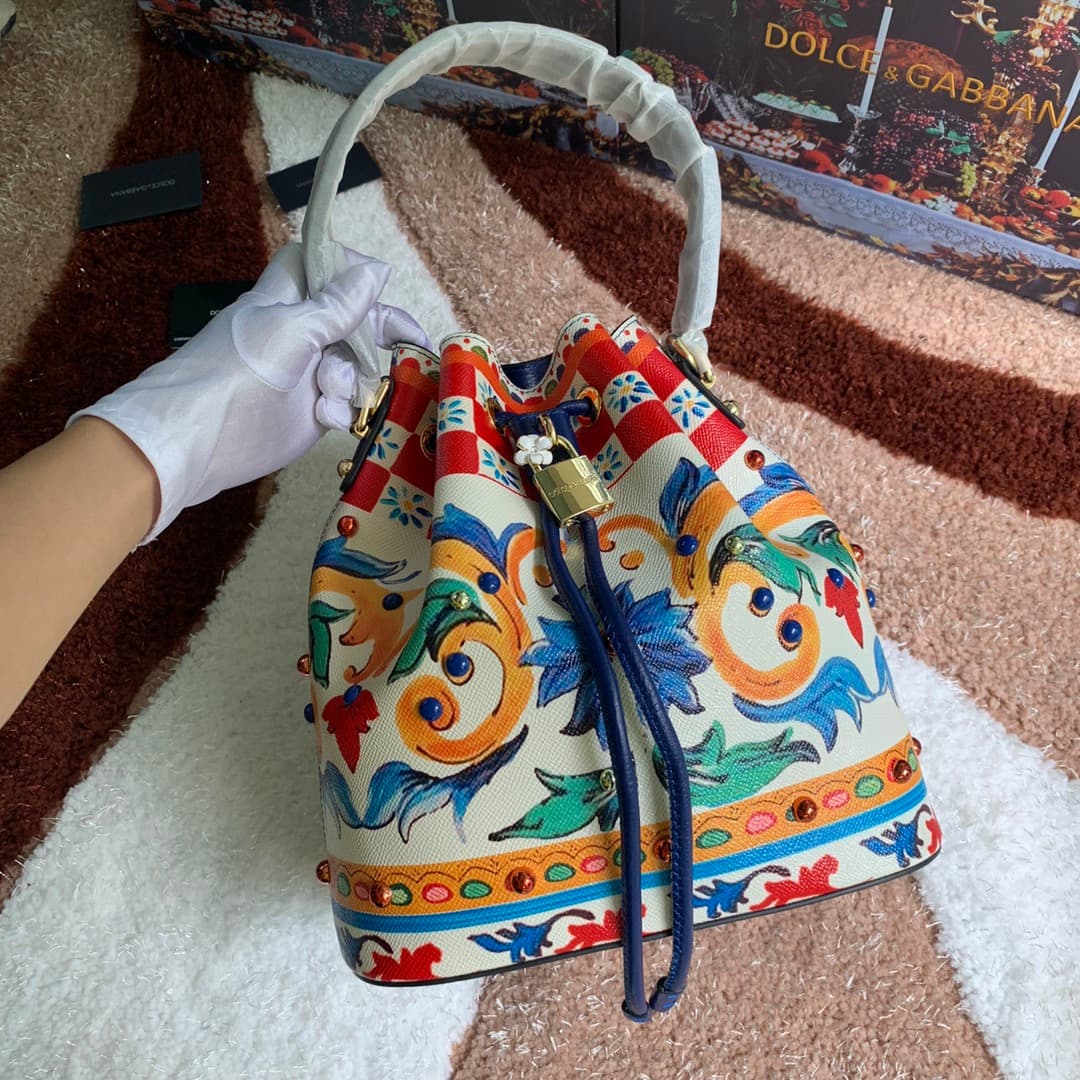 Dolce & Gabbana Multicolor Majolica Print Bucket Bag High