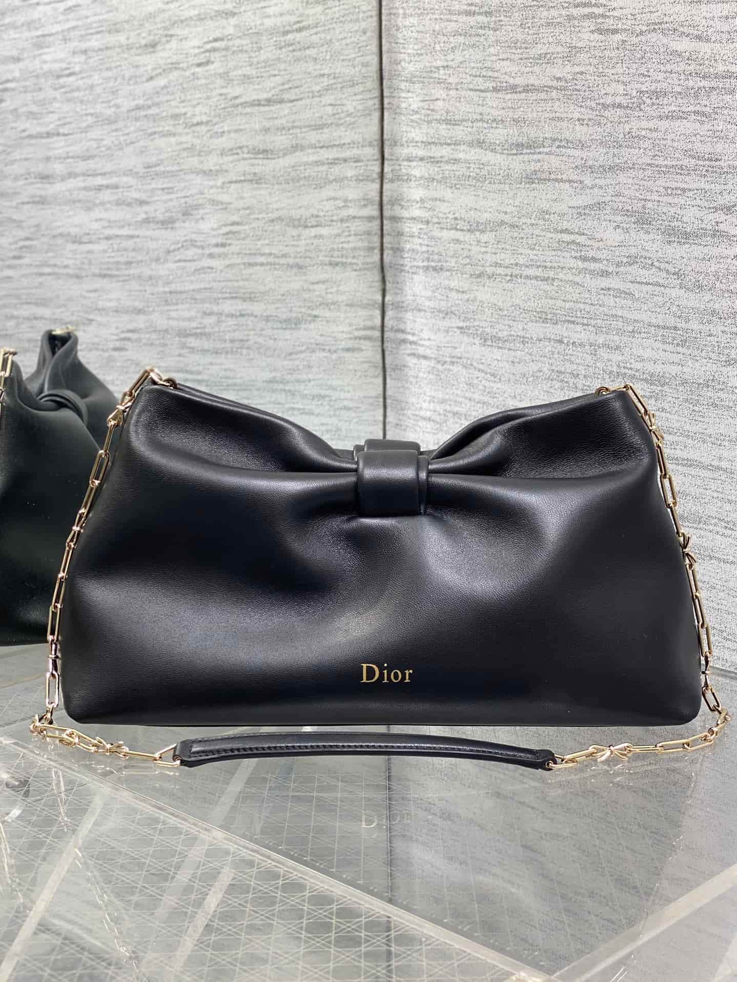 Medium Dior Bow Bag Black Leather High