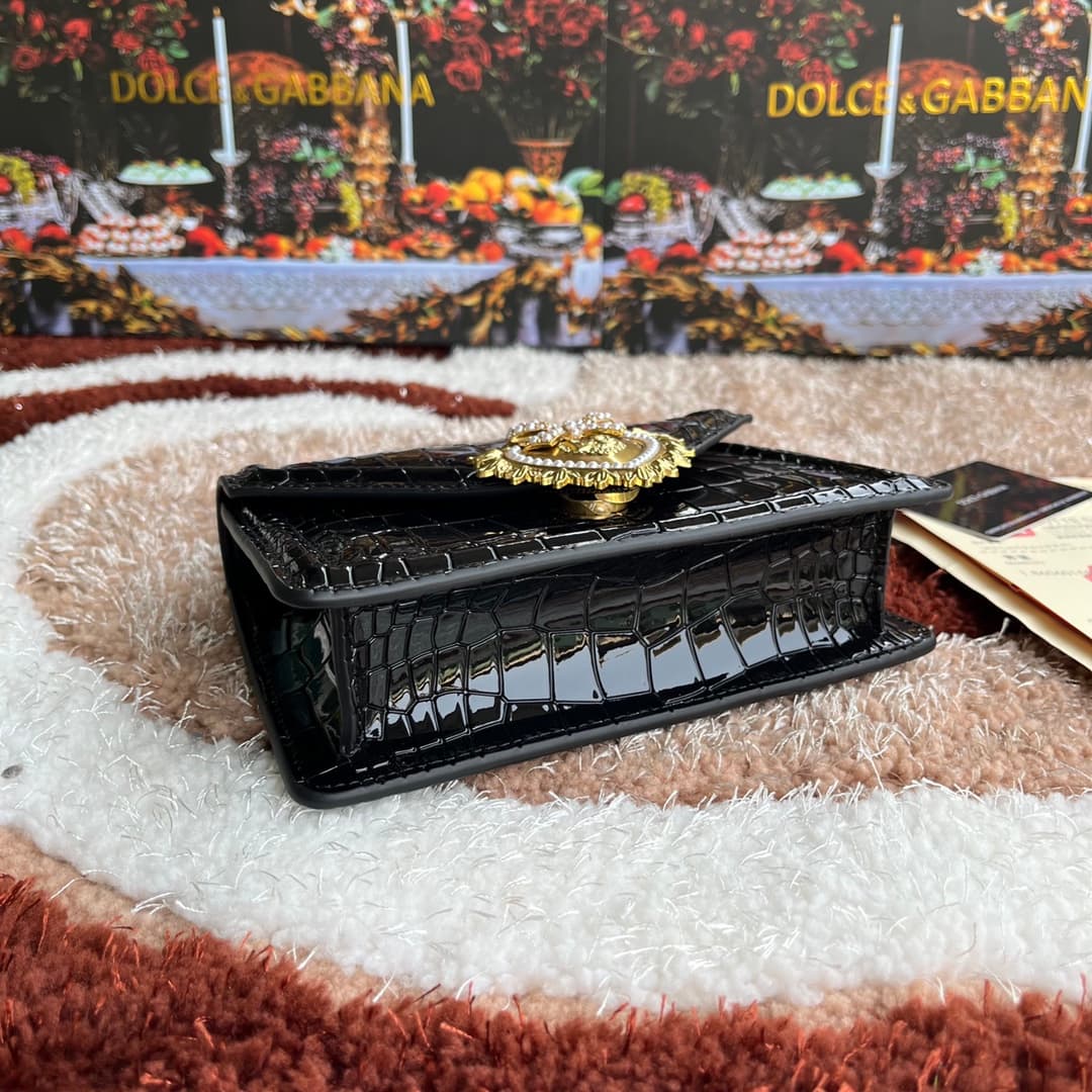 Dolce & Gabbana Small Devotion bag in crocodile-effect calfskin Black High