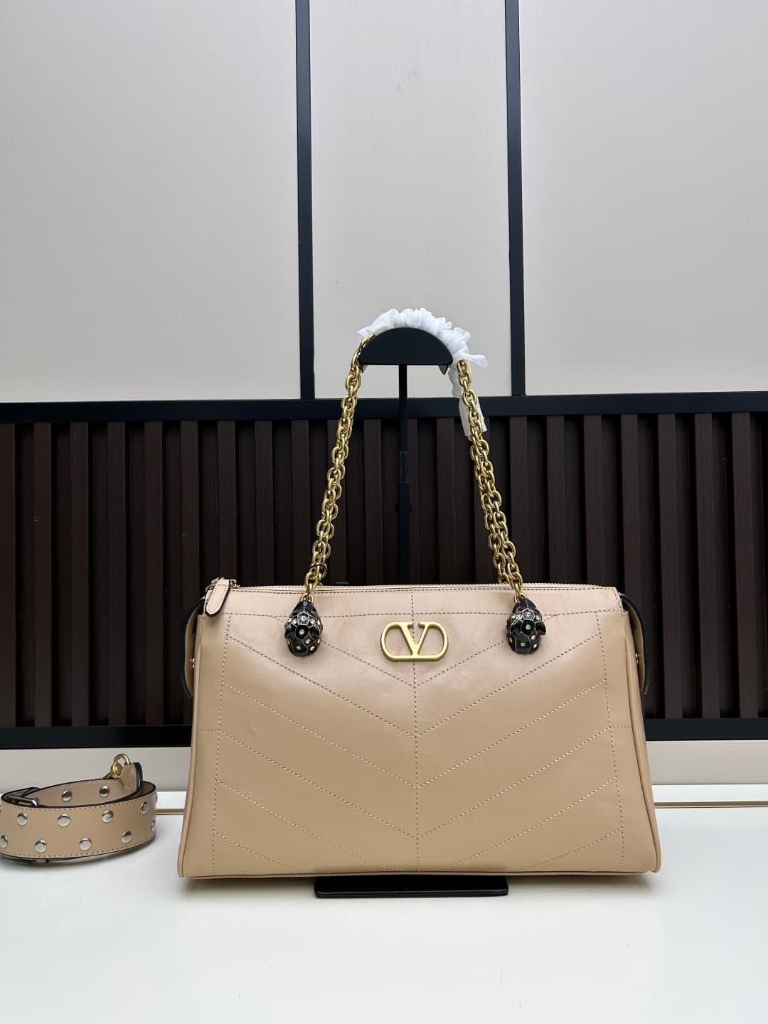 Valentino VLogo Garavani Panthea Shoulder Bag Beige Leather Mid