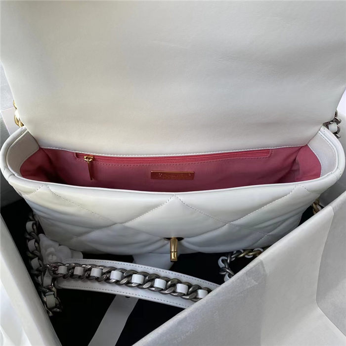 Large Chanel 19 Flap Bag Lambskin White High