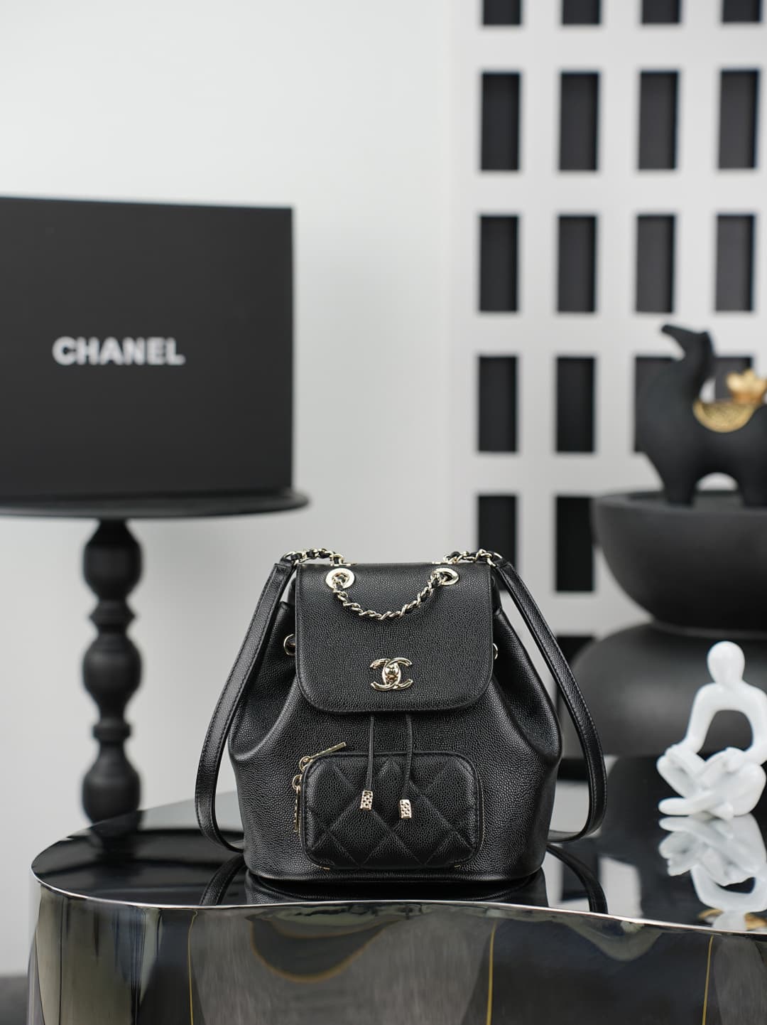 Chanel Mini Business Affinity Duma Backpack Grained Calfskin&Gold-Tone Metal Black AS3530 A