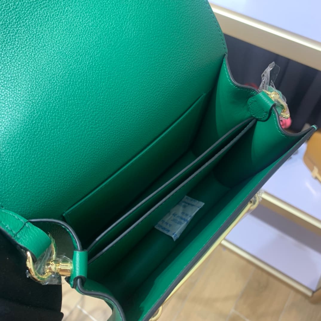 Hermes Roulis wallet in Menthe Green Calfskin Etoupe WAX Gold/Silver-Metal High