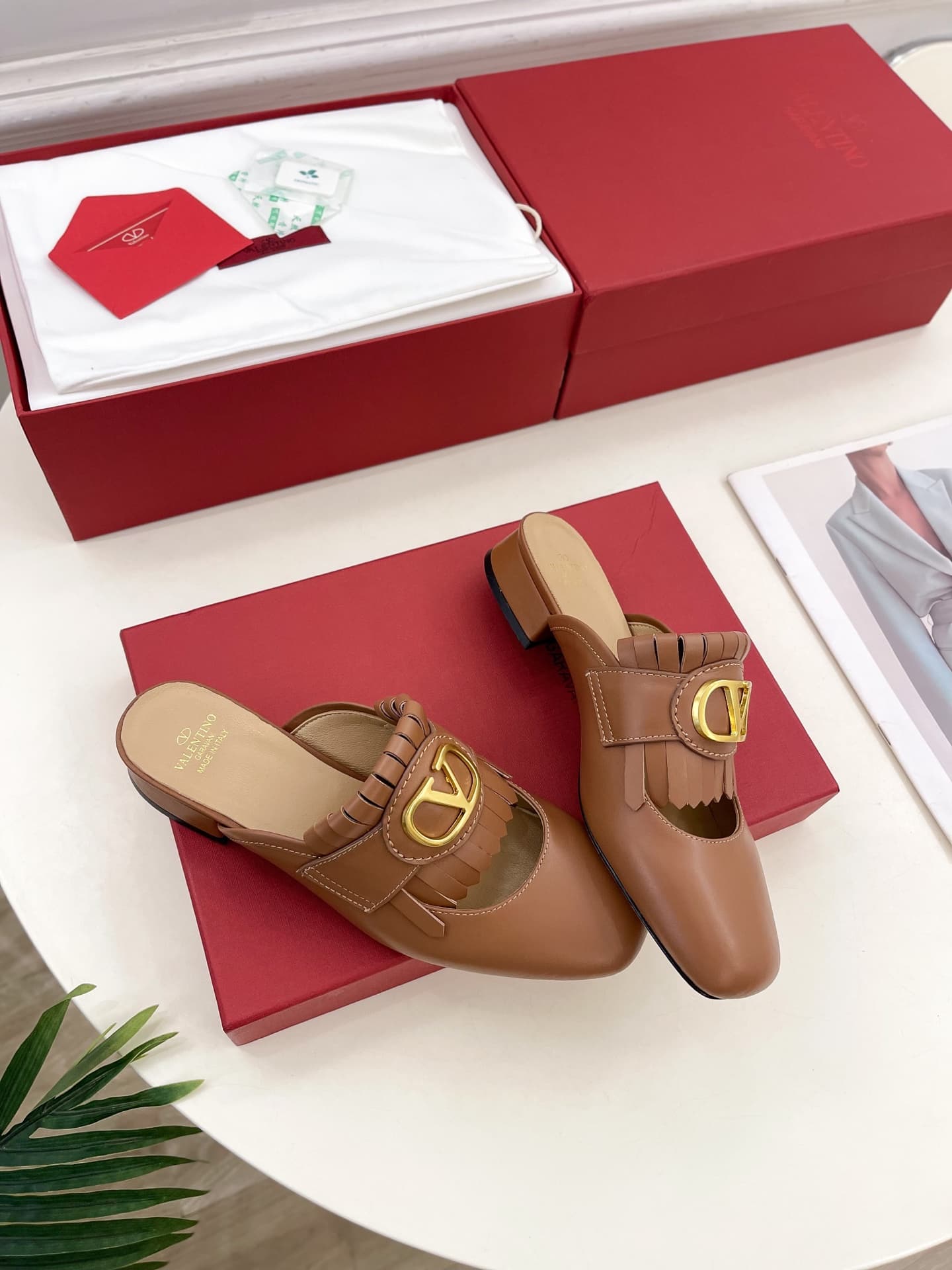 Valentino Vlogo Signature Calfskin Moccasin Mule Shoes Women