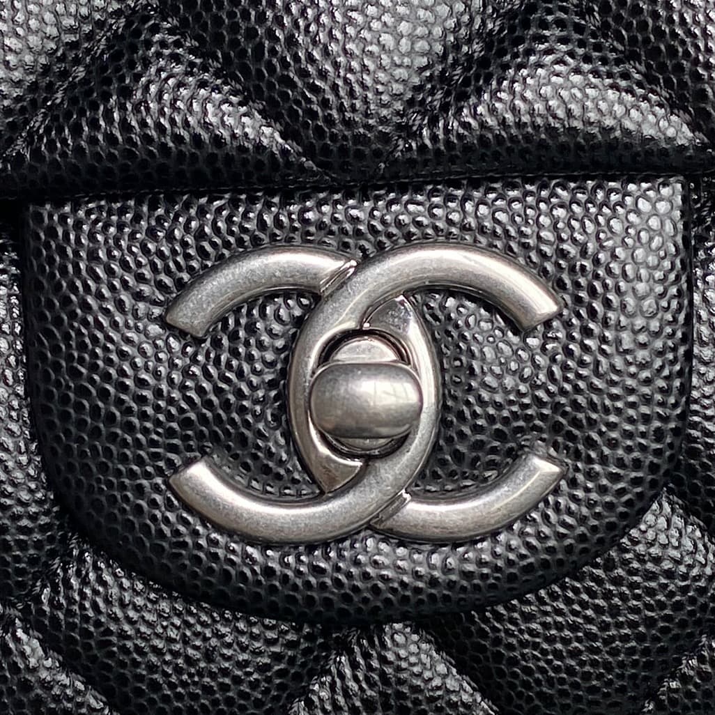Chanel Mini Flap Bag with Top Handle Grained Shiny Calfskin & Silver-Tone Metal Black AS5702 A
