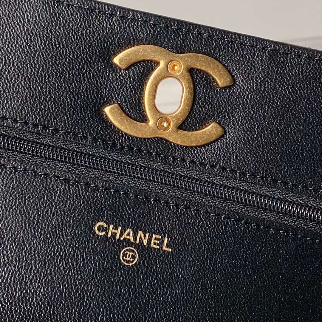 Chanel Wallet On Chain Shiny Lambskin, Enamel, Gold Tone Metal Black A