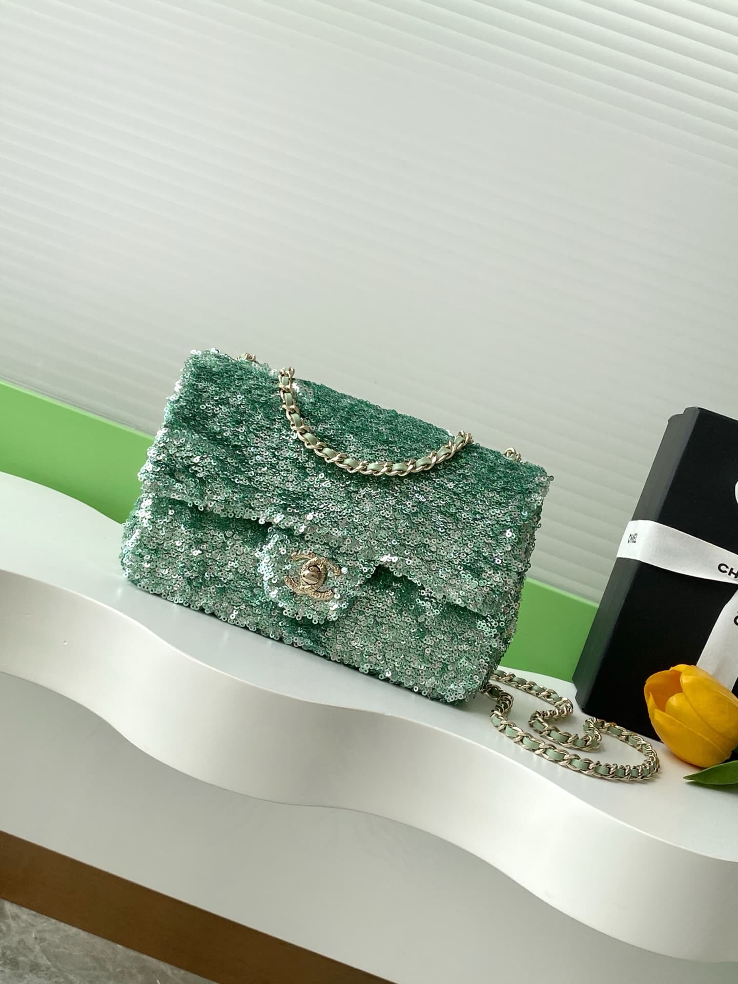 Chanel Flap Bag Sequins & Gold-Tone Metal AS4561  A