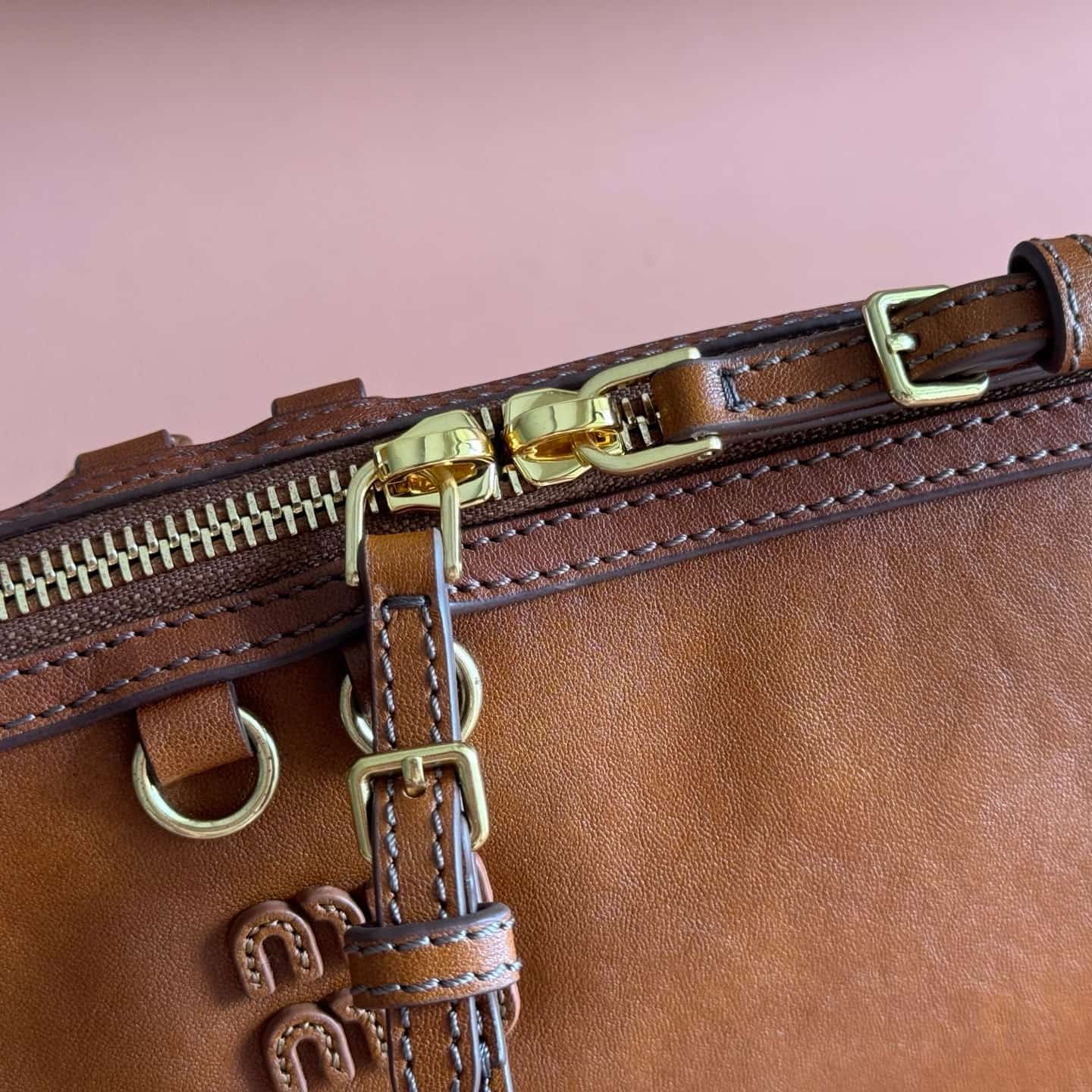 Miu Miu Caprice Calfskin leather clutch Cognac 5BF133