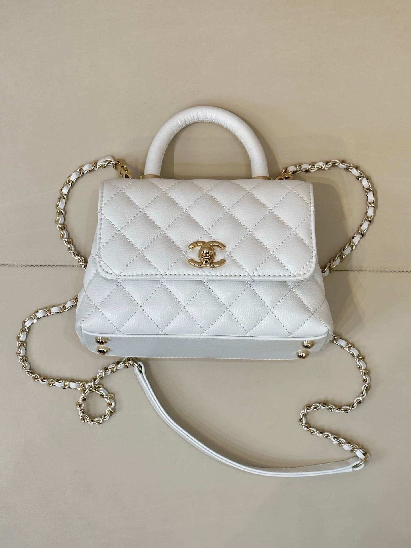 Chanel Mini Flap Bag with Top Handle Grained Calfskin & Gold-Tone Metal AS2215 TOP